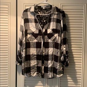 Button down flannel lace shirt